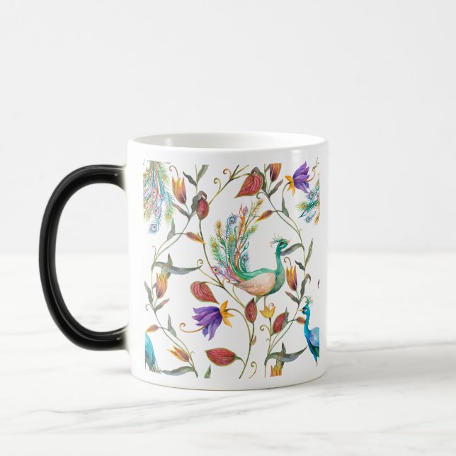 Caneca Mágica Padrão com pavão e flores pavão (Esquerda)