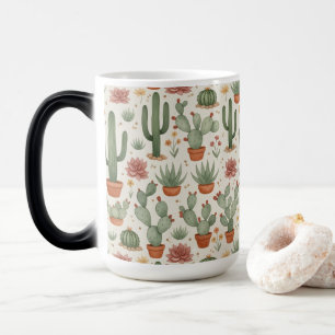 Caneca Mágica Padrão contínuo de cactos suculentos do deserto