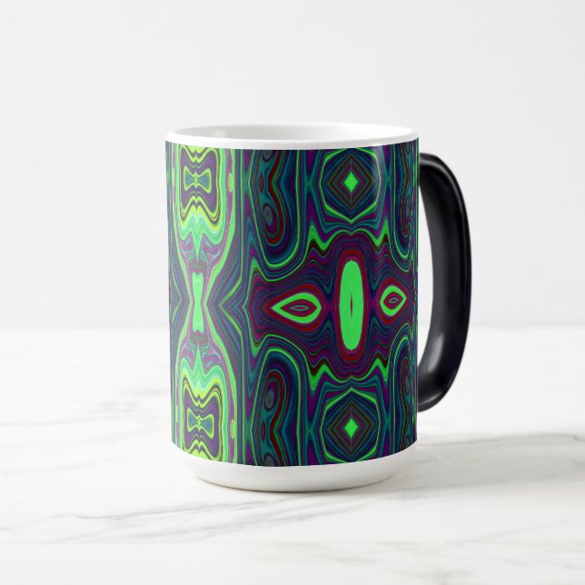 Caneca Mágica Padrão de Abstrato de Retro, Vermelho e Azul (Frente Esquerda)