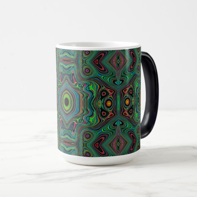 Caneca Mágica Padrão de Abstrato do Trippy Retro Black e do Verd (Frente Esquerda)