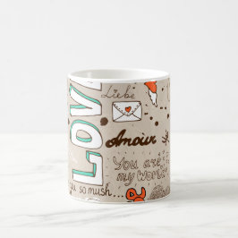 Caneca Mágica Padrão de Desenho de Citações de Amor