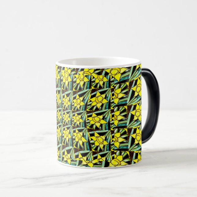 Caneca Mágica Padrão de Flores de Valor Amarelo (Frente Esquerda)