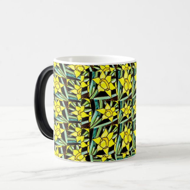 Caneca Mágica Padrão de Flores de Valor Amarelo (Frente Esquerda)
