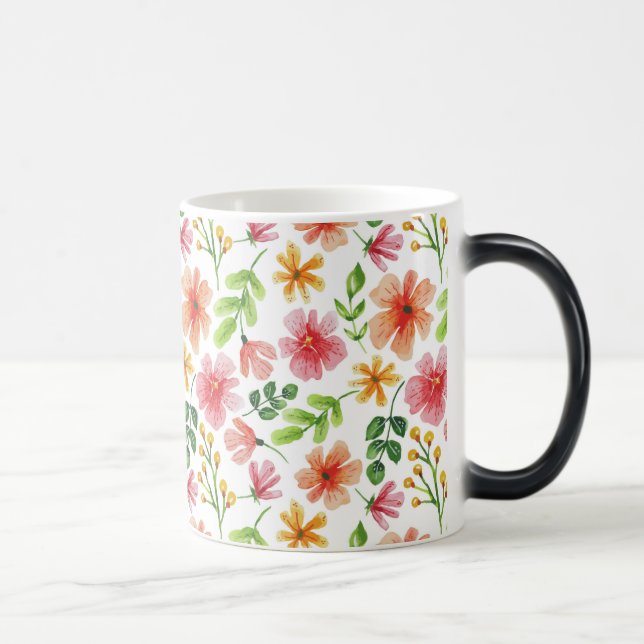 Caneca Mágica Padrão de Flores Rosa em Aquarela (Direita)