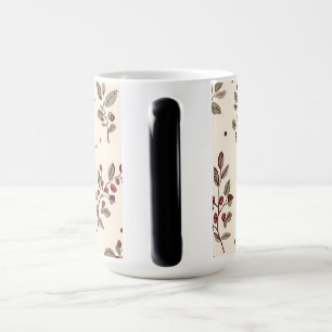Caneca Mágica Padrão de Folhagem Botânica Creme Delicado