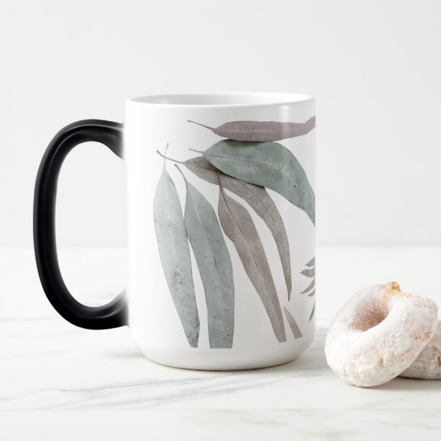 Caneca Mágica Padrão de Folhas de Eucalipto (Com Donut)