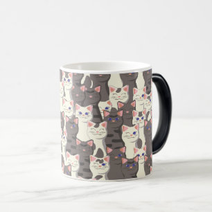 Caneca Mágica Padrão de gatos brancos e cinzas