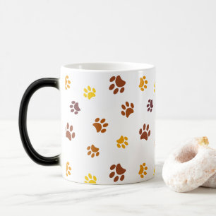 Caneca Mágica Padrão de Impressões de Pata Amarelo Laranja Marro