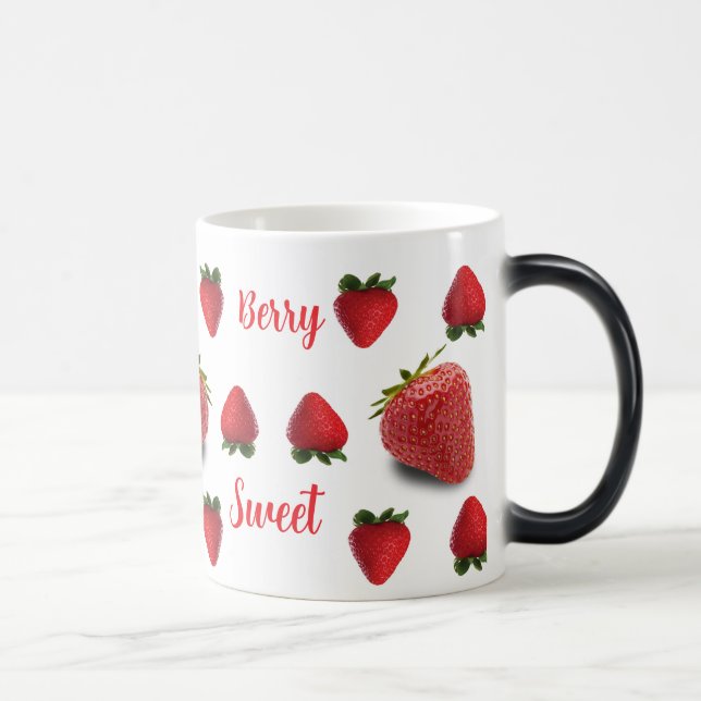 Caneca Mágica Padrão de Morango Doce Personalizado (Direita)