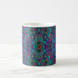 Caneca Mágica padrão de paisley de pavão cósmico