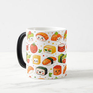 Caneca Mágica Padrão de personagens de sushi de comida fofa kawa