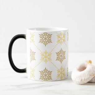 Caneca Mágica Padrão Dourado de flocos de neve de Natal elegant