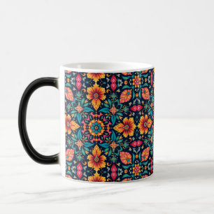 Caneca Mágica Padrão Floral Boho Colorido Simetria Elegante