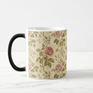 Caneca Mágica Padrão Floral Rosa Vintage
