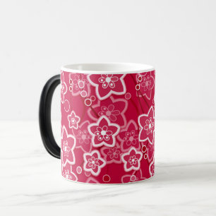 Caneca Mágica padrão florido rústico retrô de moda vermelho bran