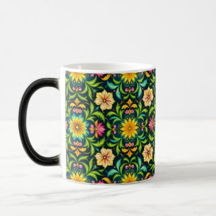 Caneca Mágica Padrão Ornamental Floral em Cores Vibrantes
