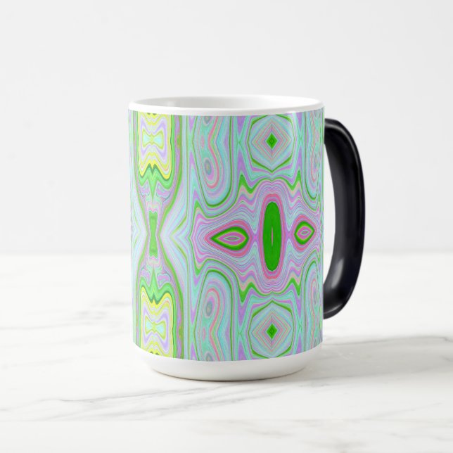 Caneca Mágica Padrão retroAbstrato cor-de-rosa, Verde limão e ág (Frente Esquerda)