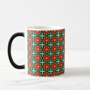 Caneca Mágica Padrão Verde de Natal vermelho e amarelo