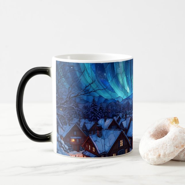 Caneca Mágica Panoramic Stained Glass Winter Village (Com Donut)