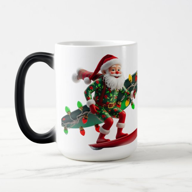 Caneca Mágica Papais noeis de surfe com luzes de Natal Morphing (Esquerda)