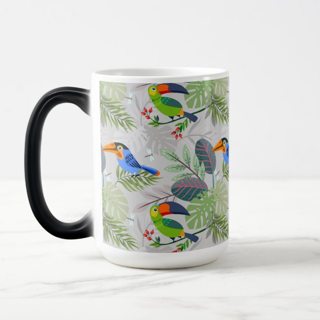 Caneca Mágica Pássaro tucano bonito, padrão de todas as aves, aq (Esquerda)