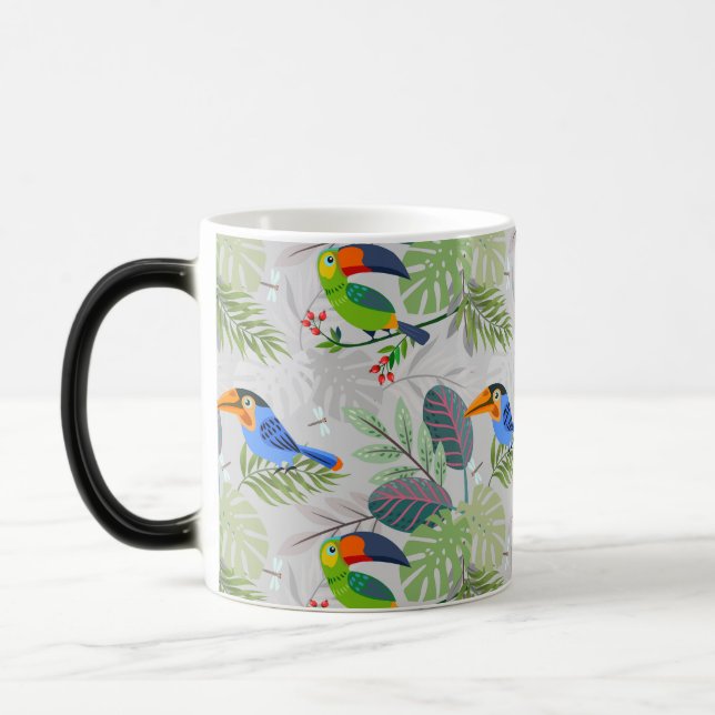 Caneca Mágica Pássaro tucano bonito, padrão de todas as aves, aq (Esquerda)