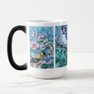 Caneca Mágica Pássaros Amam Arte Pintada com Mão Azul