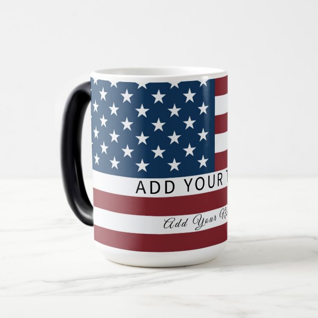 Caneca Mágica Patriotic US Flag Custom Text Name  (Frente Esquerda)