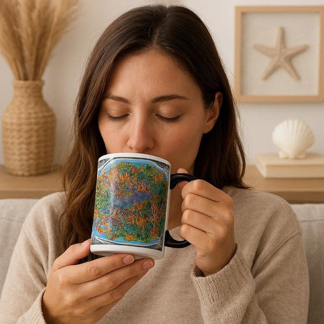 Caneca Mágica Peixes na Abstrato do oceano (Fish in the Ocean Abstract Art Color Morph Mug)