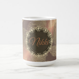 Caneca Mágica Penas Chic no Dourado Rosa Personalizado