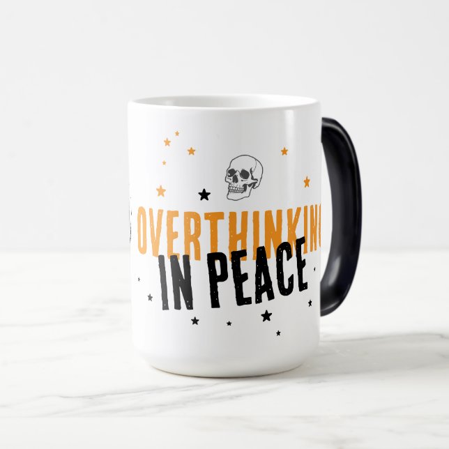 Caneca Mágica Pensamento excessivo em Paz - Zen Skeleton Spooky  (Frente Esquerda)