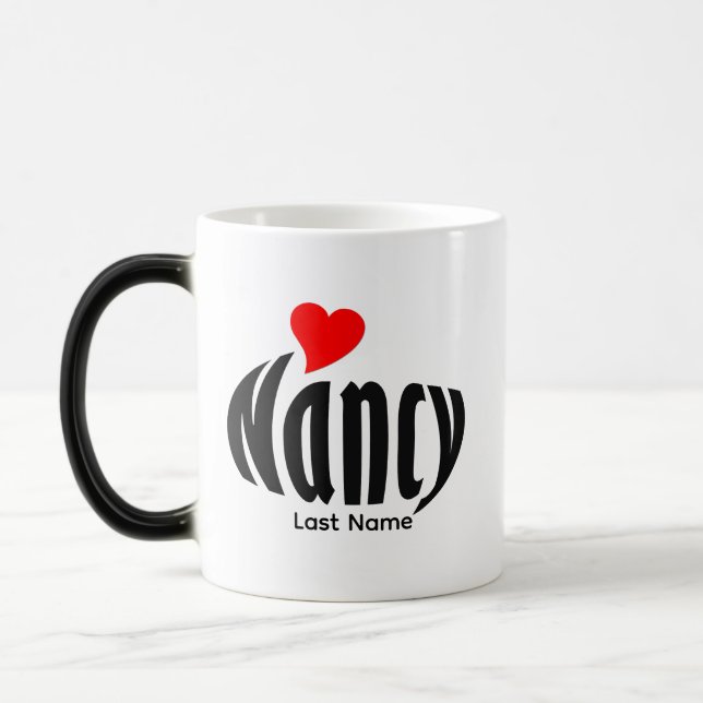 Caneca Mágica Personalizada "Nancy" em Preto e Branco, Coração V (Esquerda)