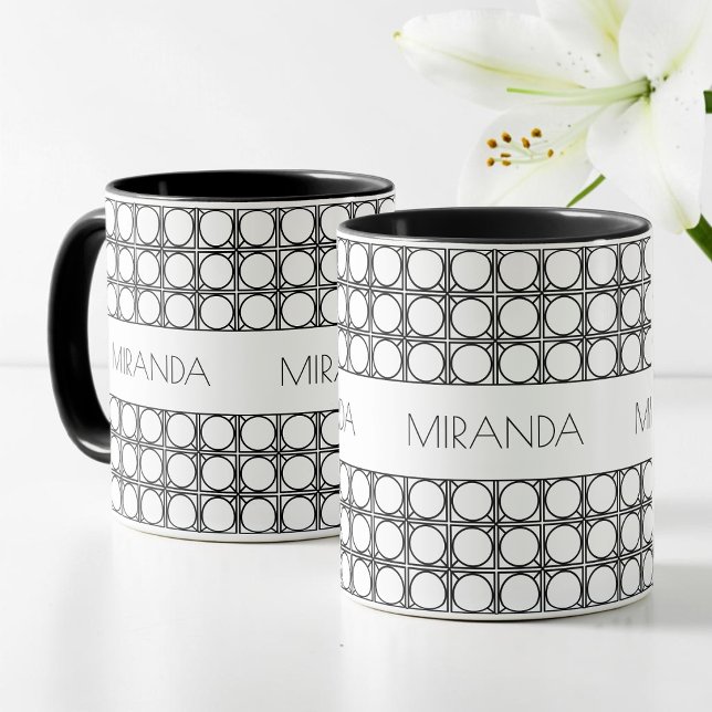 Caneca Mágica Personalized Modern Black and White Rattan Pattern (Personalized Modern Black and White Rattan Pattern Color Morph Mug)