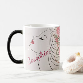 Caneca Mágica Personalized Pink Rose Floral Hair Woman Elegant