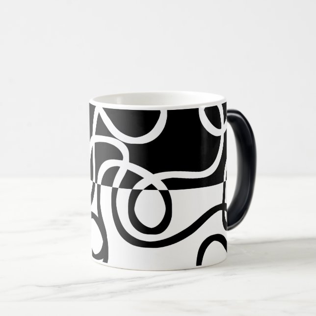 Caneca Mágica Persuasão linear I: Abstrato preto e branco (Frente Esquerda)