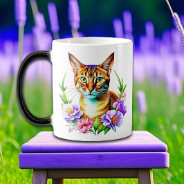 Caneca Mágica Pétalas e Gato Puro e Flores Bonito