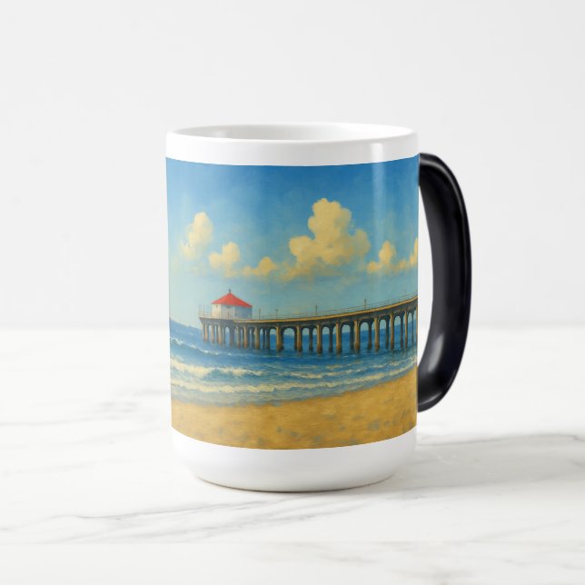 Caneca Mágica Píer de praia de Manhattan com telhado vermelho (Frente Esquerda)