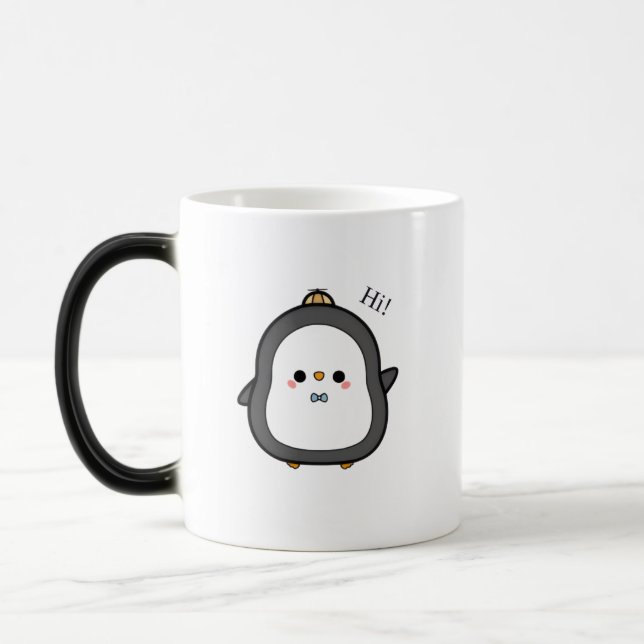 Caneca Mágica Pinguim Bonito Dizendo Oi! Coffee Mug (Esquerda)