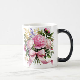 Caneca Mágica Pink Peony Bouquet Mug, Elegant Floral Coffee Cup