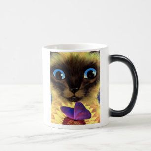 Caneca Mágica Pintura do gato Siamese com a borboleta - multi
