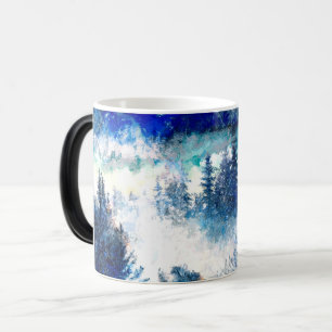 Caneca Mágica Pintura em aquarela de uma floresta de inverno