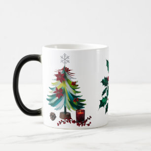 Caneca Mágica Poinsettia Árvore de Natal com Pinceladas Artístic
