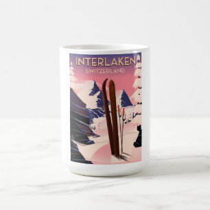 Caneca Mágica Poster de viagens de Esqui de Suiça Interlaken.