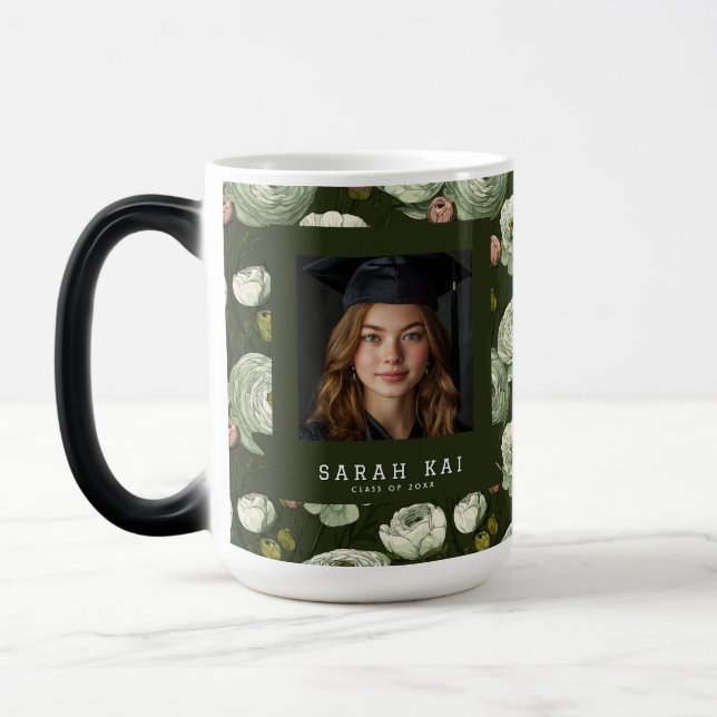 Caneca Mágica Presente de Graduação com Impressão de Ranúnculo e (Esquerda)