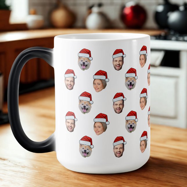 Caneca Mágica Presente de Natal Personalizado do Face Santa Hat  (Criador carregado)