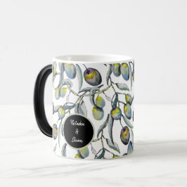 Caneca Mágica Ramo de Oliveira Aquarela Roxo Azul