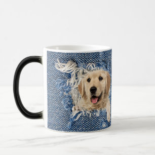 Caneca Mágica Recuperação de ouro no buraco de denim desgastad