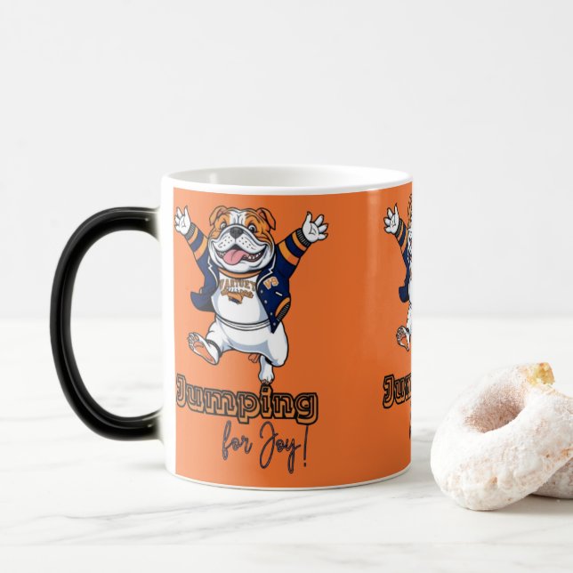 Caneca Mágica Reprodução | Buldogue na Jaqueta Azul (Com Donut)