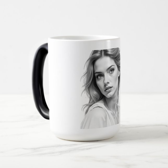 Caneca Mágica Retrato preto e branco elegante (Frente Esquerda)
