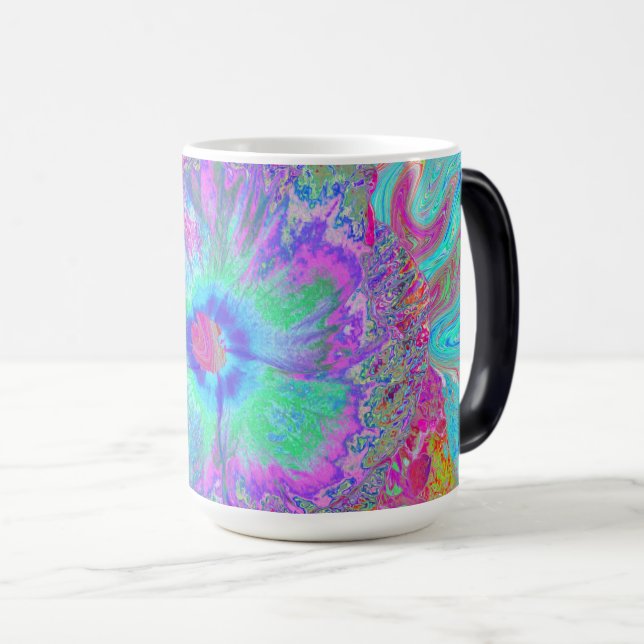 Caneca Mágica Retro Arco-Íris Psicodélico Hibisco Azul (Frente Esquerda)